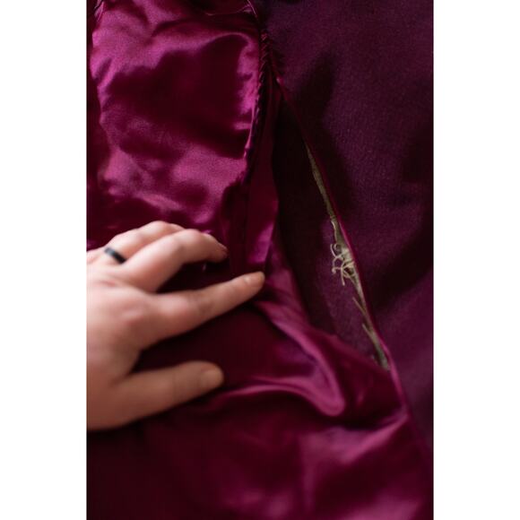 Vintage 90s  Wool Pea Coat Raspberry Maroon Burgundy S Golden First SMALL FLAW - Picture 4 of 7